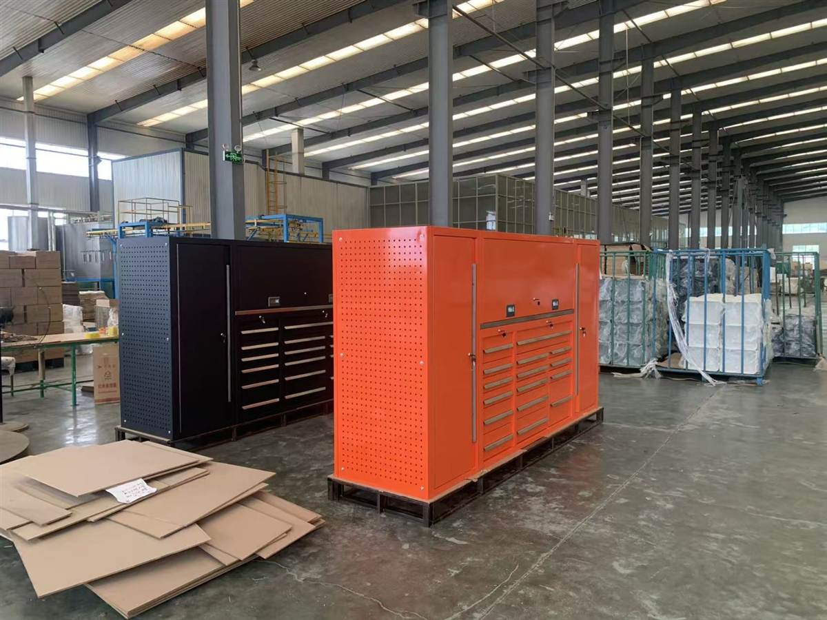 Orange combo tool cabinet with side panels and drawers